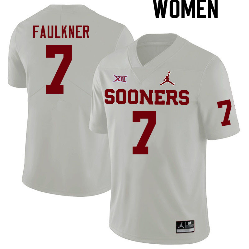 Women #7 River Faulkner Oklahoma Sooners College Football Jerseys Stitched Sale-White